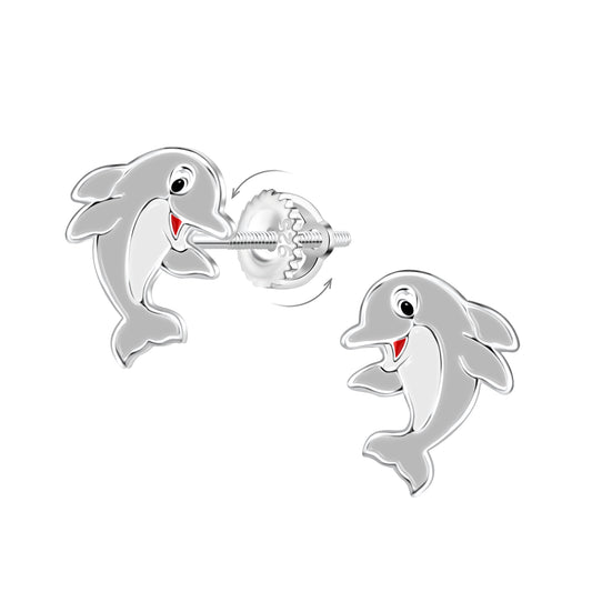 Children's Sterling Silver Dolphin Screw Back Earrings