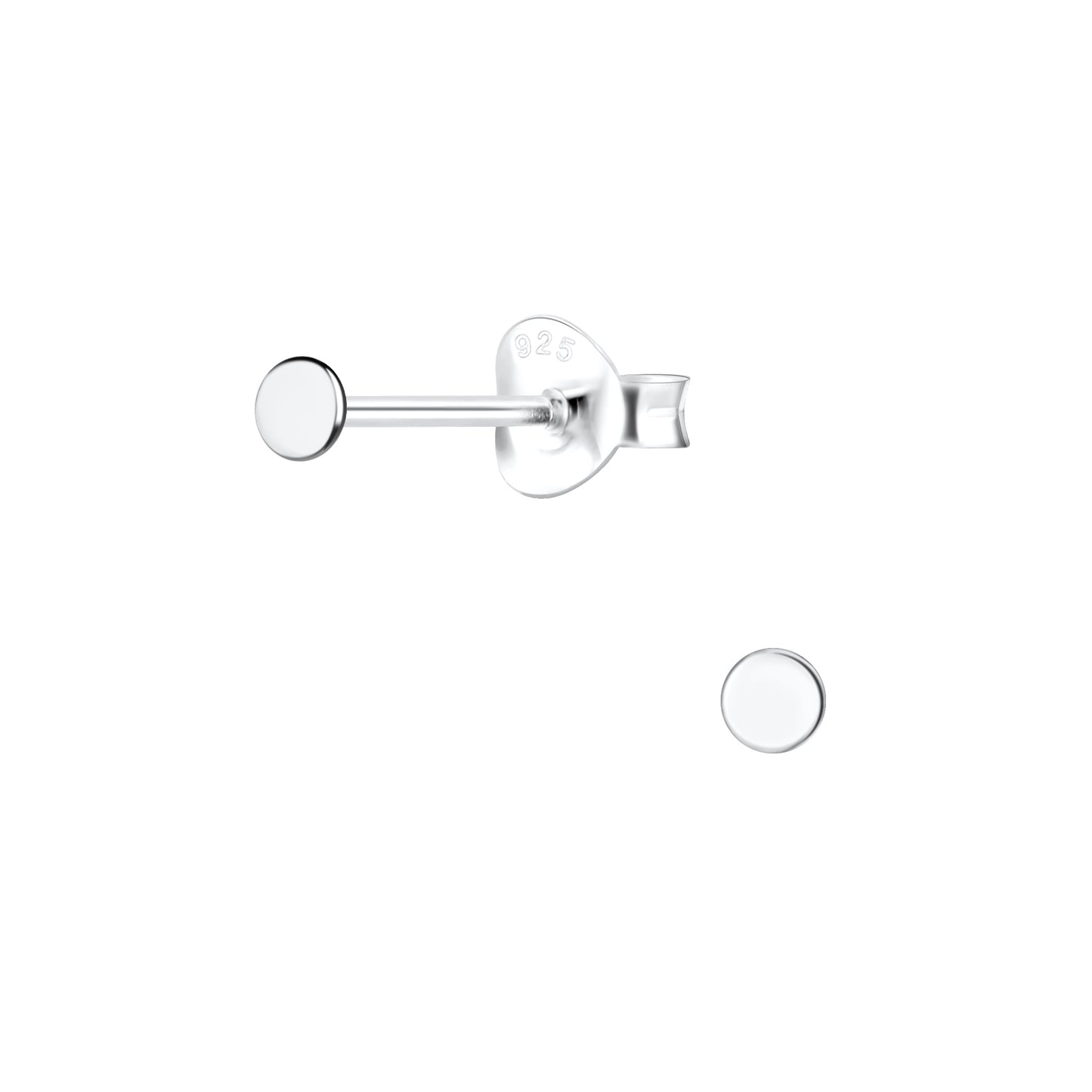 Sterling Silver Flat 2mm Round Disc Stud Earrings