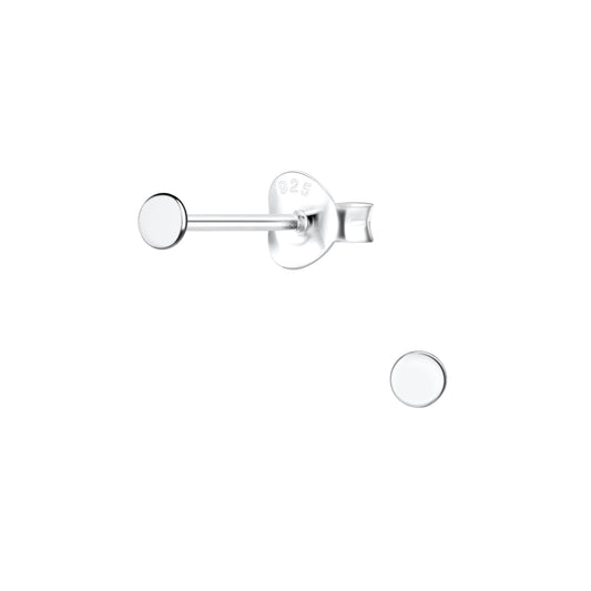 Sterling Silver Flat 2mm Round Disc Stud Earrings