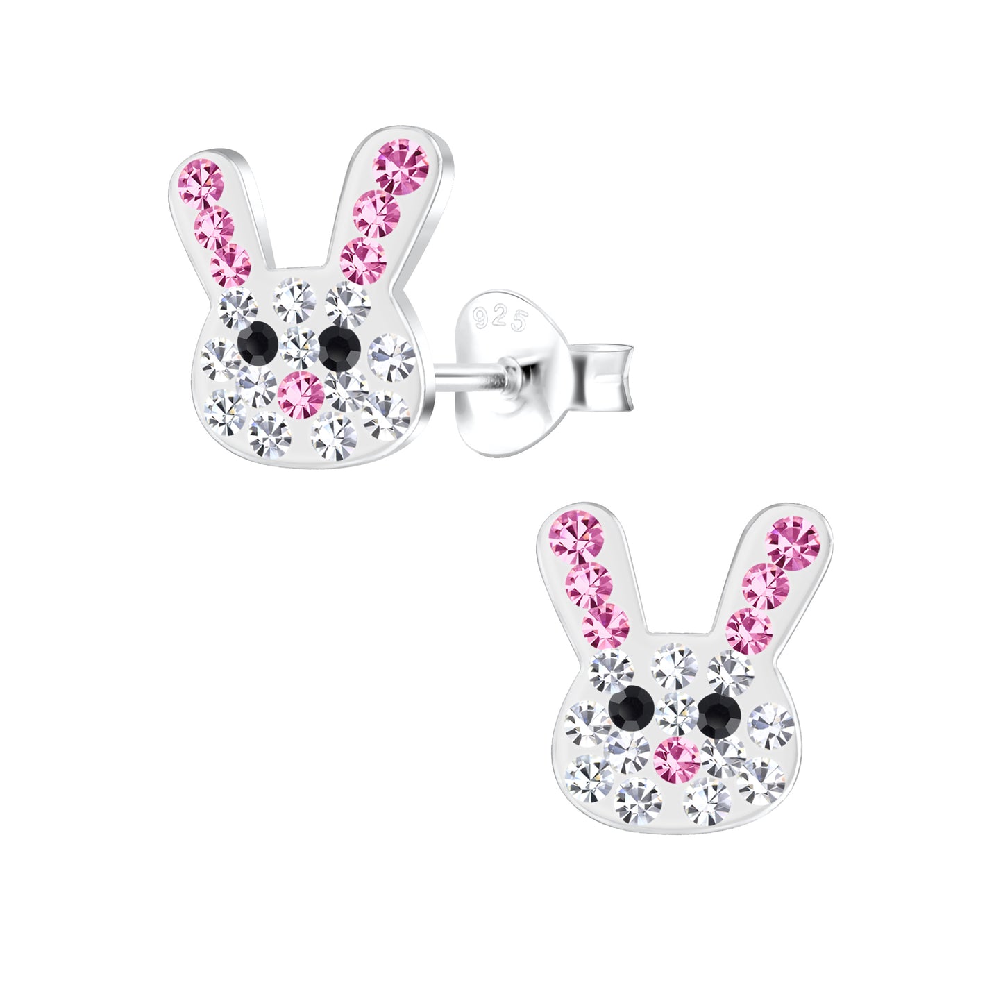 Girls Sterling Silver Crystal Bunny Rabbit Stud Earrings