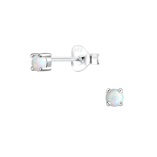 Sterling Silver 3mm Tiny White Opal Stud Earrings