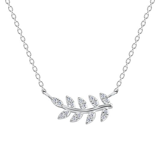 Sterling Silver CZ Olive Leaf Pendant Necklace