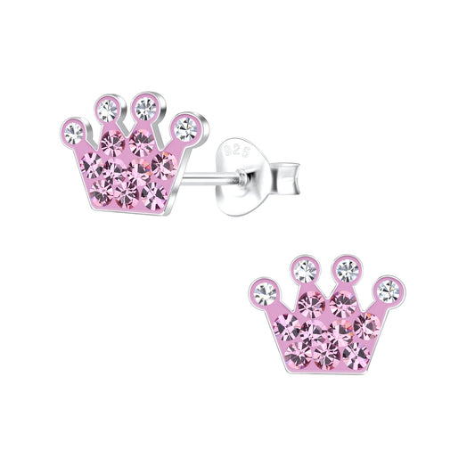 Sterling Silver Princess Crown CZ Stud Earrings