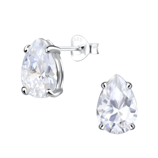 Sterling Silver Cubic Zirconia Pear Shape Stud Earrings