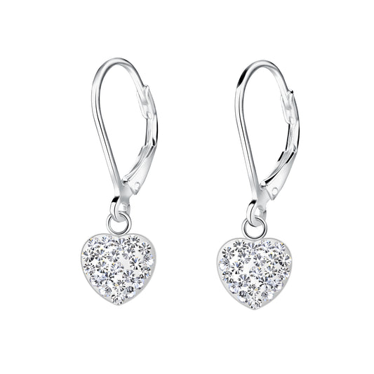 Children's Sterling Silver Crystal Heart Leverback Earrings