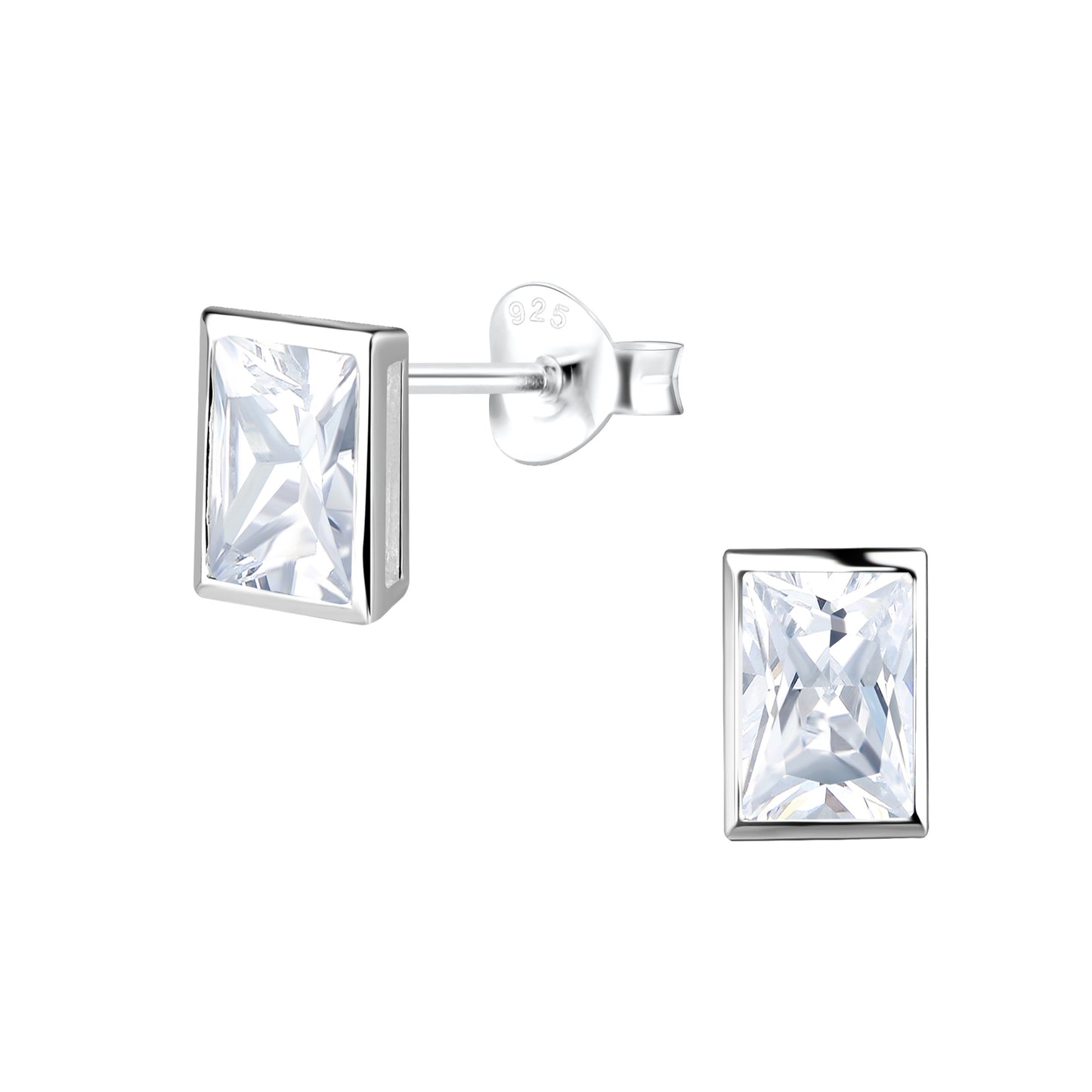 Sterling Silver Baguette Cubic Zirconia Stud Earrings