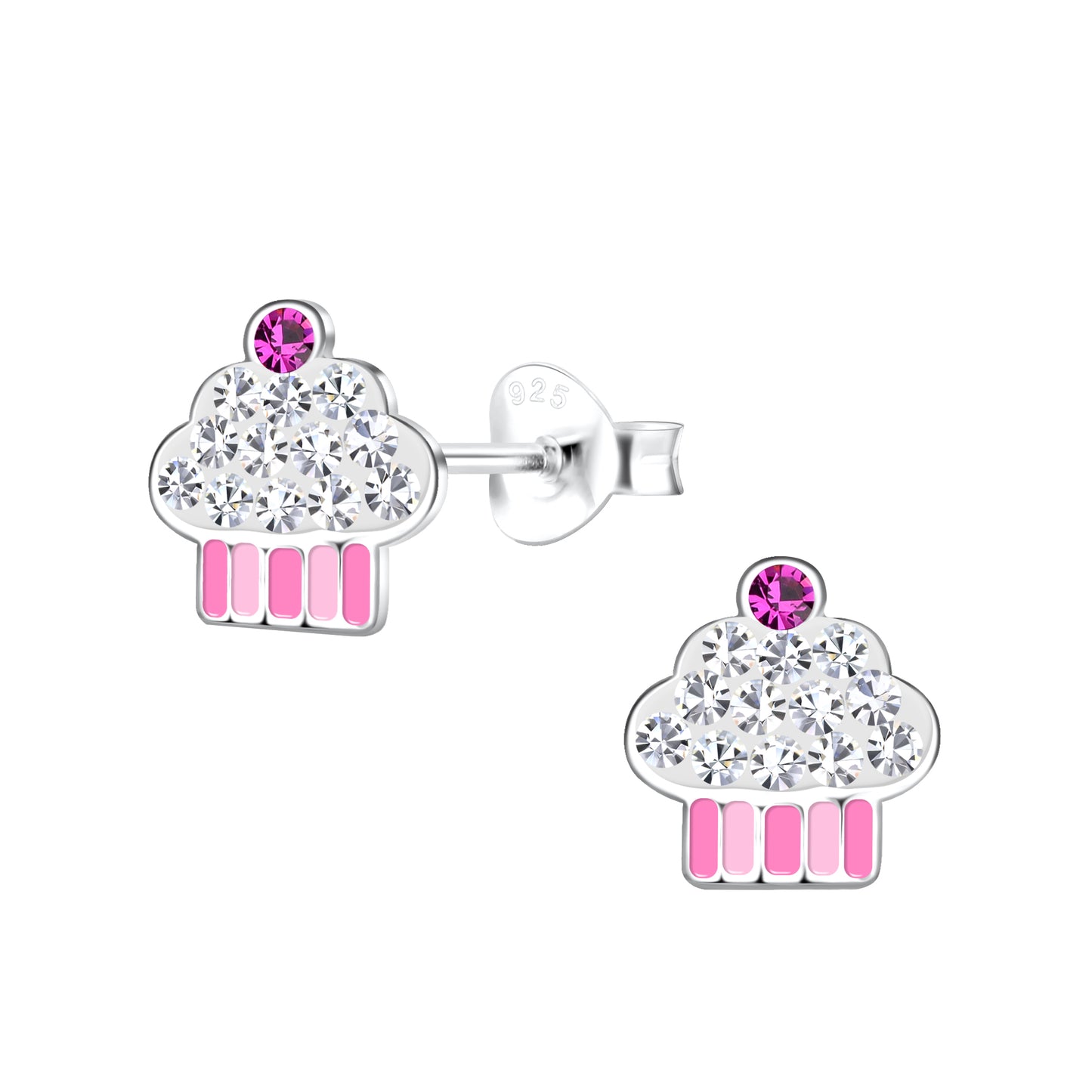 Sterling Silver Crystal Cupcake Kids Stud Earrings