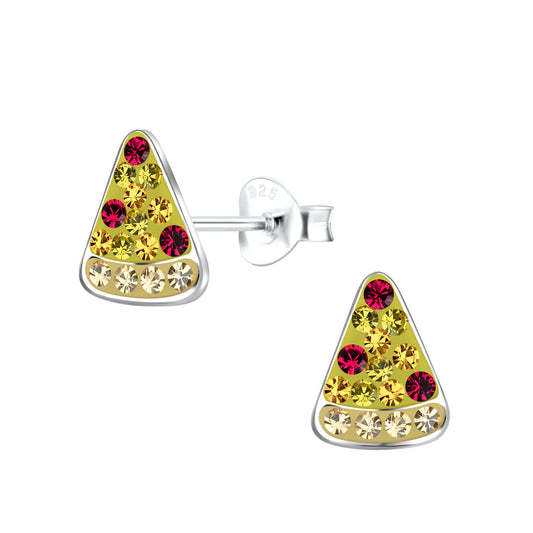 Sterling Silver Crystal Pizza Girls Stud Earrings