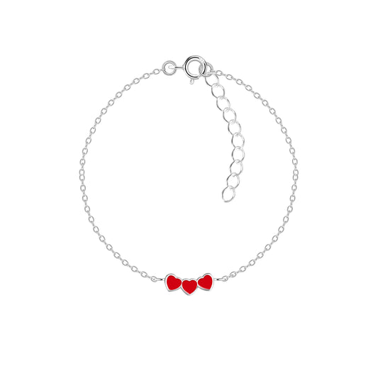 Children's Sterling Silver Red Triple Heart Bracelet