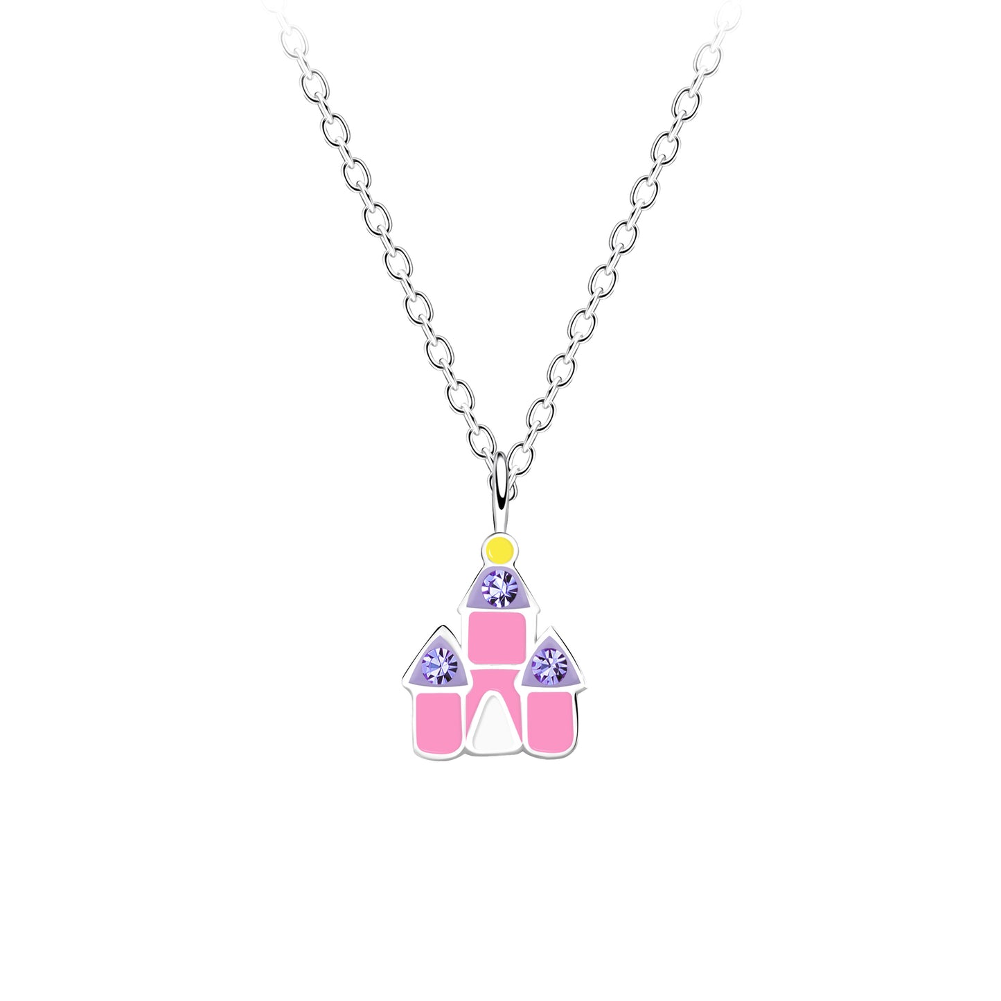 Sterling Silver Girls Crystal Castle Necklace