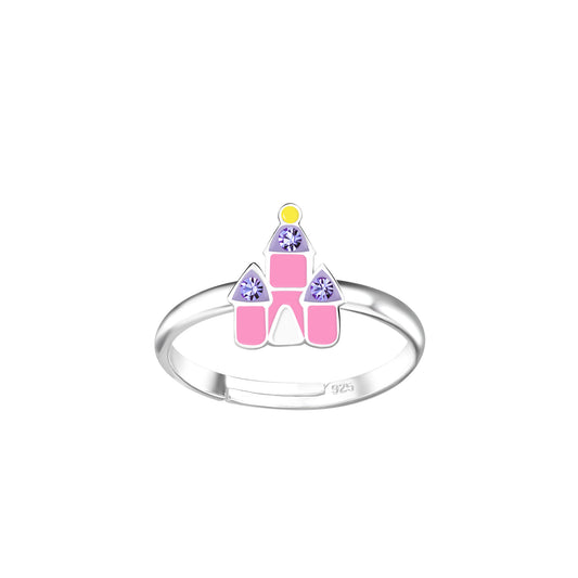 Children's Sterling Silver Adjustable Pink Castle Ring