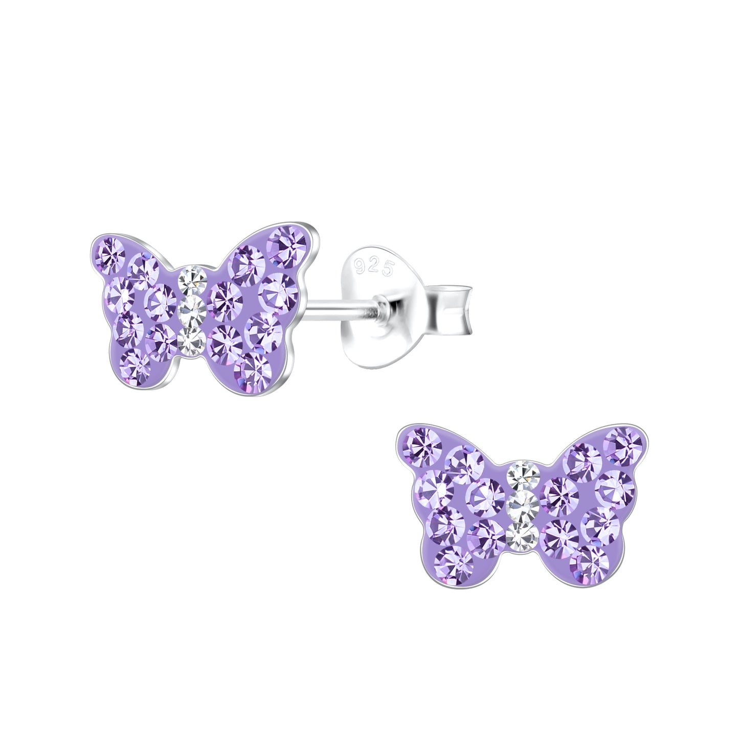 Girl's Sterling Silver Lilac Butterfly Stud Earrings