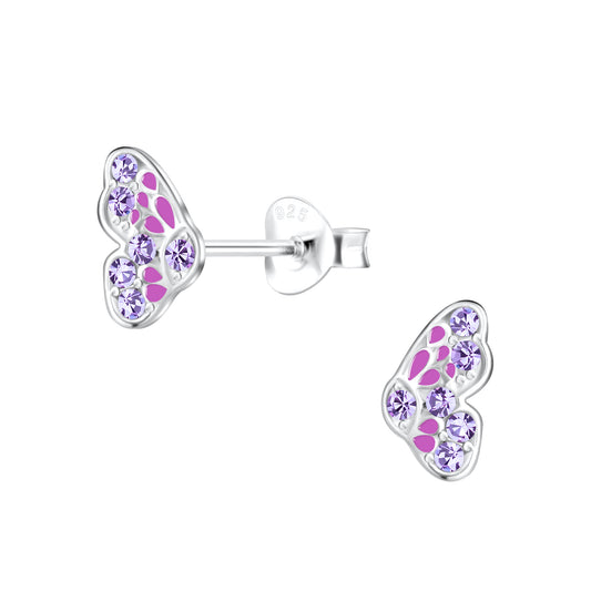 Children's Sterling Silver Purple Butterfly Stud Earrings