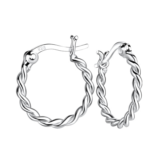 Sterling Silver 16mm Twisted Hoop French Lock Earrings
