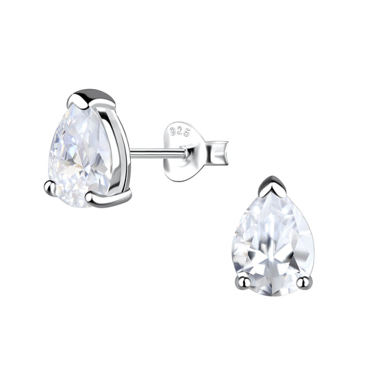 Sterling Silver CZ Pear Shape Stud Earrings