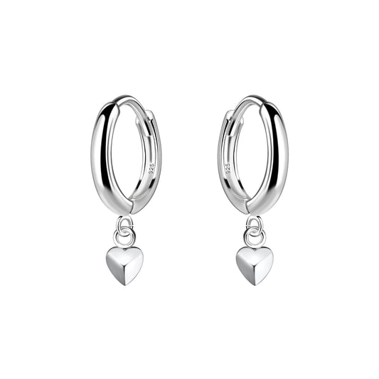 Sterling Silver Heart Charm Hoop Earrings