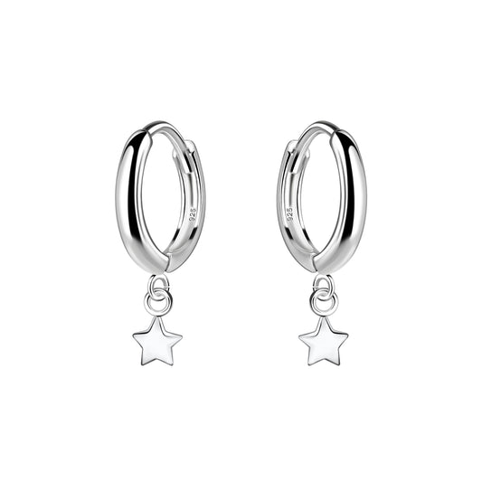 Sterling Silver Star On Huggie Hoop Earrings
