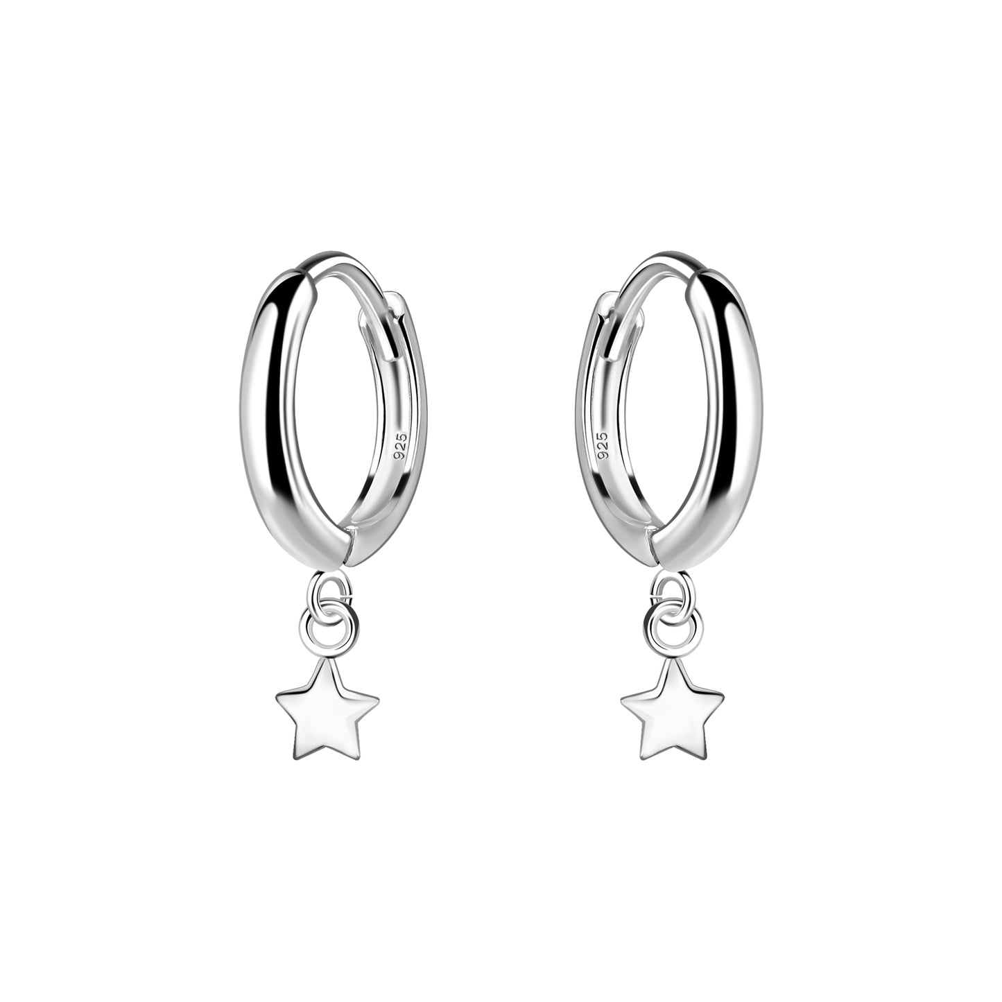 Sterling Silver Star On Huggie Hoop Earrings