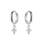 Sterling Silver CZ Cross Charm Hoop Earrings