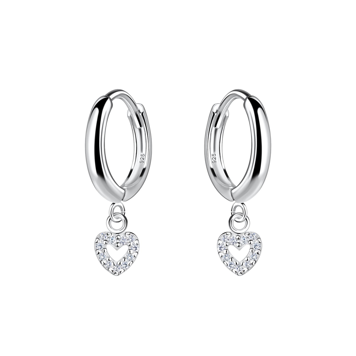 Sterling Silver CZ Open Heart Charm Hoop Earrings