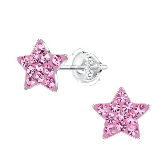Children's Sterling Silver Pink Star Screw Back Earrings