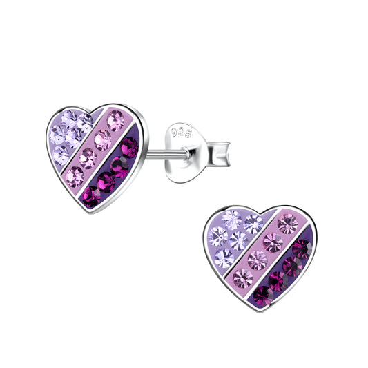 Children's Sterling Silver Crystal Heart Stud Earrings