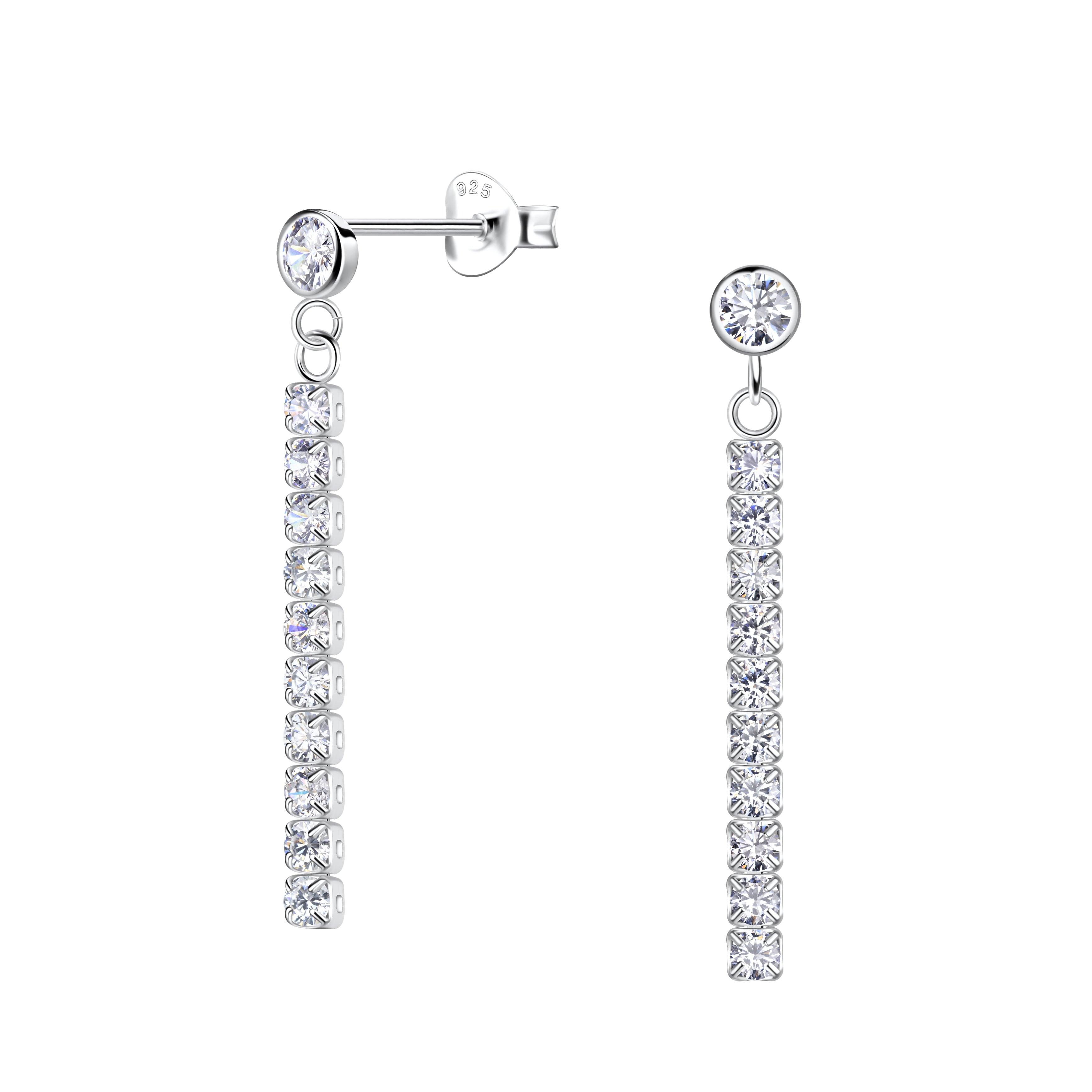 Sterling Silver Round Stud Earrings with Hanging Tennis Chain - Melchior Jewellery 