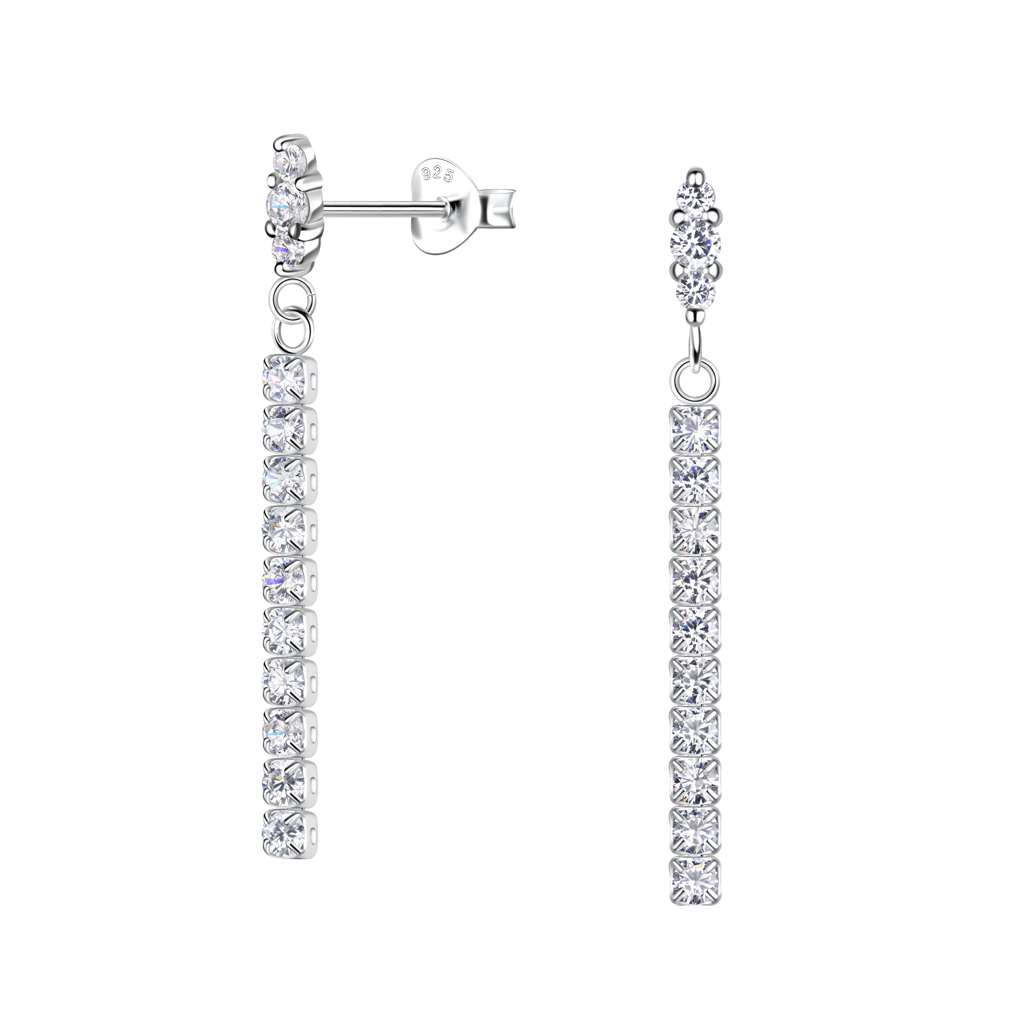 Sterling Silver Marquise Stud Earrings with Hanging Tennis Chain - Melchior Jewellery 