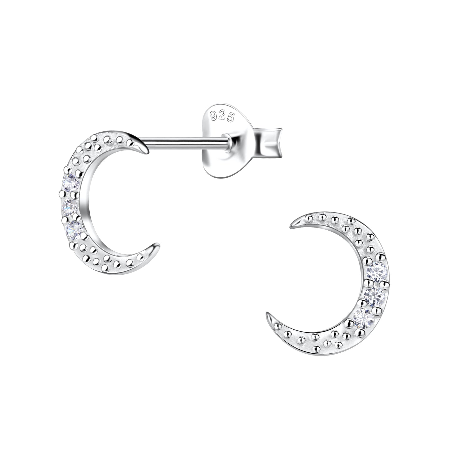 Sterling Silver CZ Moon stud Earrings