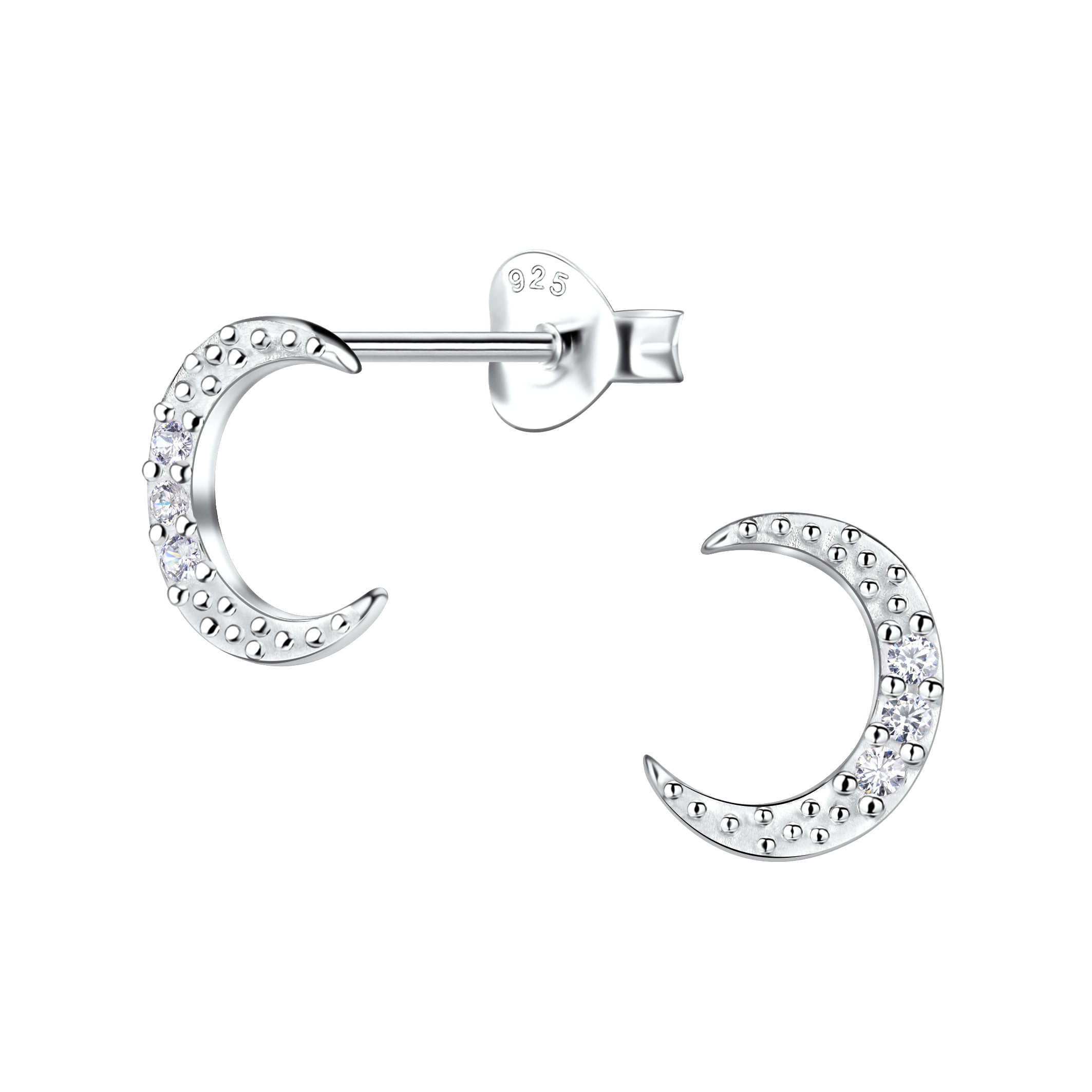 Sterling Silver CZ Moon stud Earrings - Melchior Jewellery 