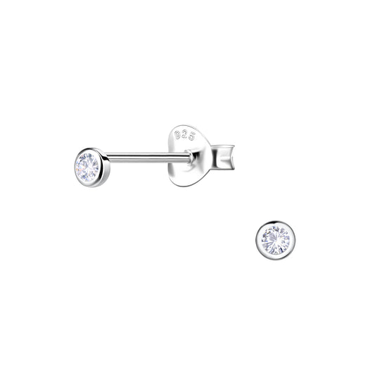 Sterling Silver Tiny CZ Round Stud Earrings - Melchior Jewellery 