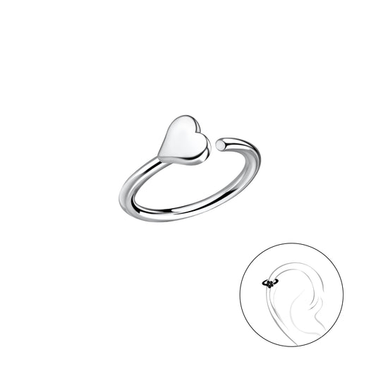 Sterling Silver Cartilage Helix Heart Piercing Hoop