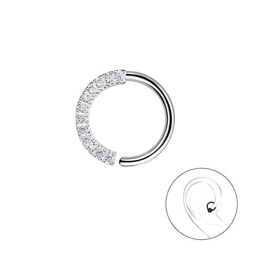 Sterling Silver Cartilage Eternity Helix Piercing CZ Hoop