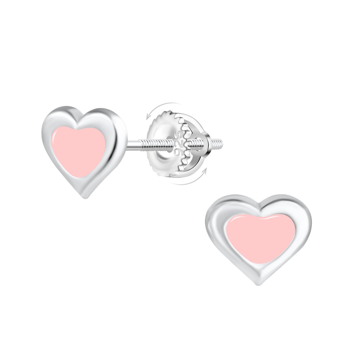 Children's Sterling Silver Pink Heart Screw Back Earrings