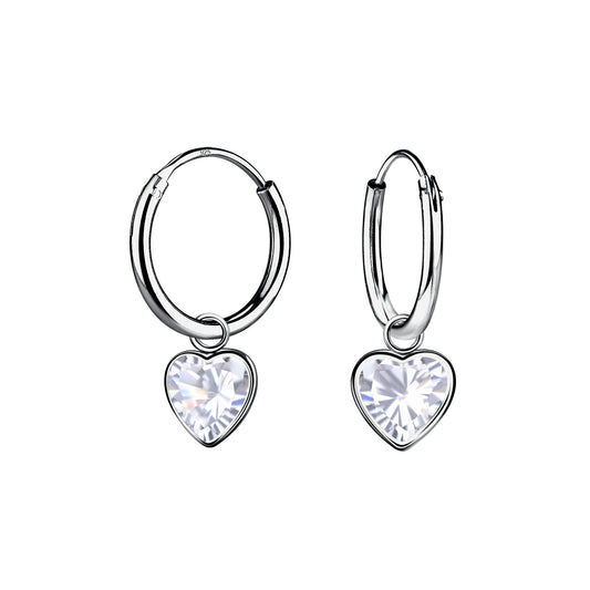 Children's Sterling Silver Heart CZ Hoop Earrings