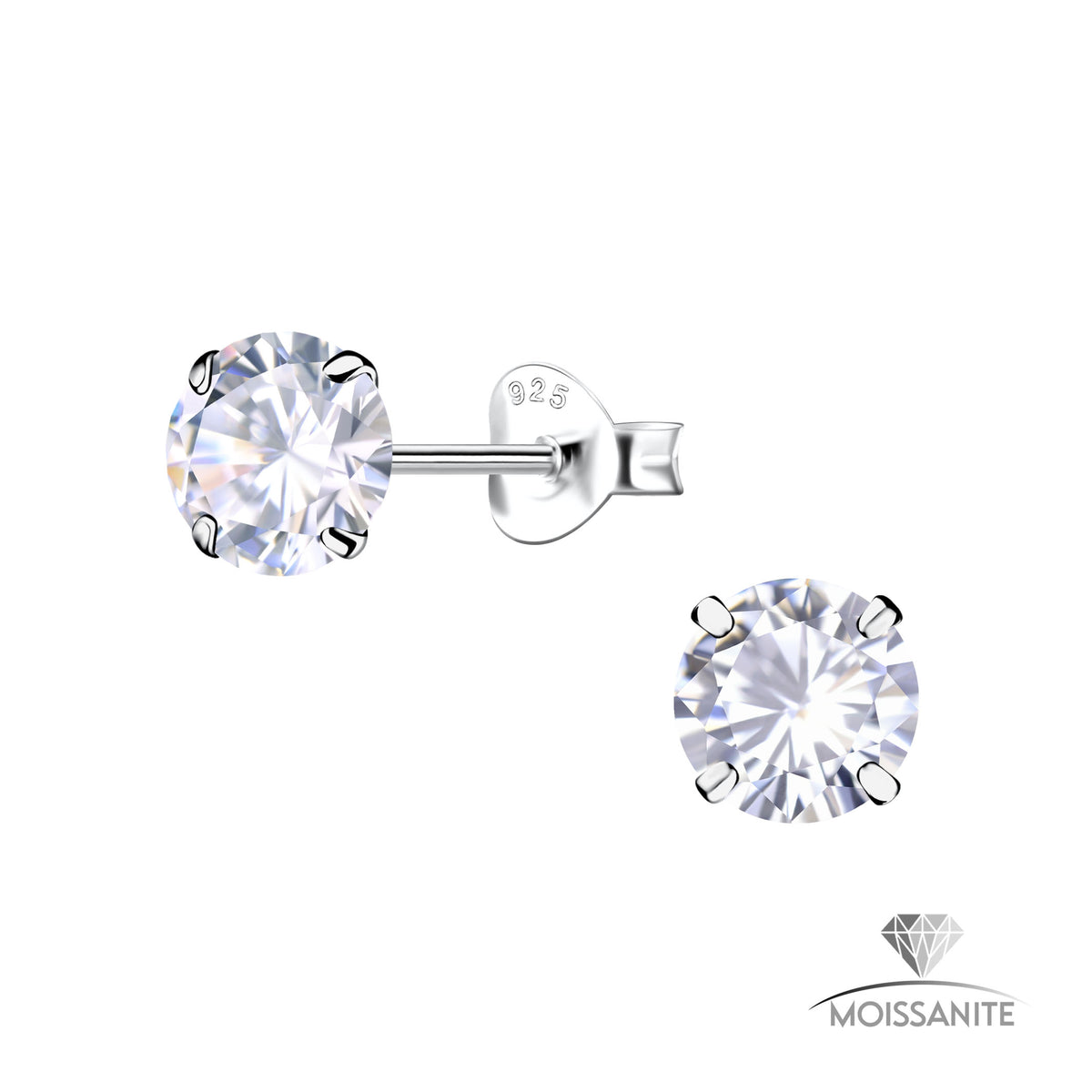 Sterling silver 6mm round moissanite stud earrings lose up