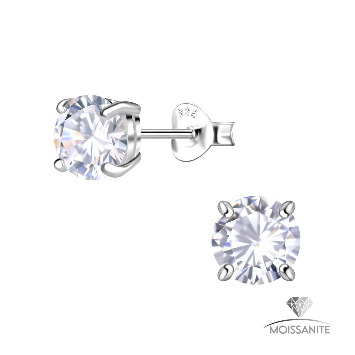 Sterling silver moissanite earrings with sparkling round stones