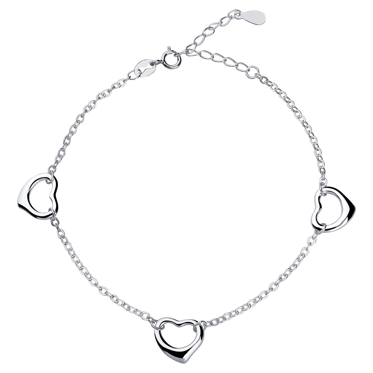 Sterling Silver Triple Open Heart Bracelet