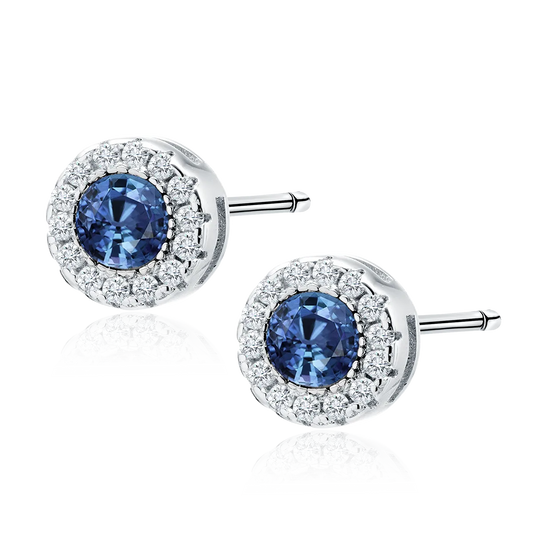 Sterling Silver Round Sapphire CZ Stud Earrings
