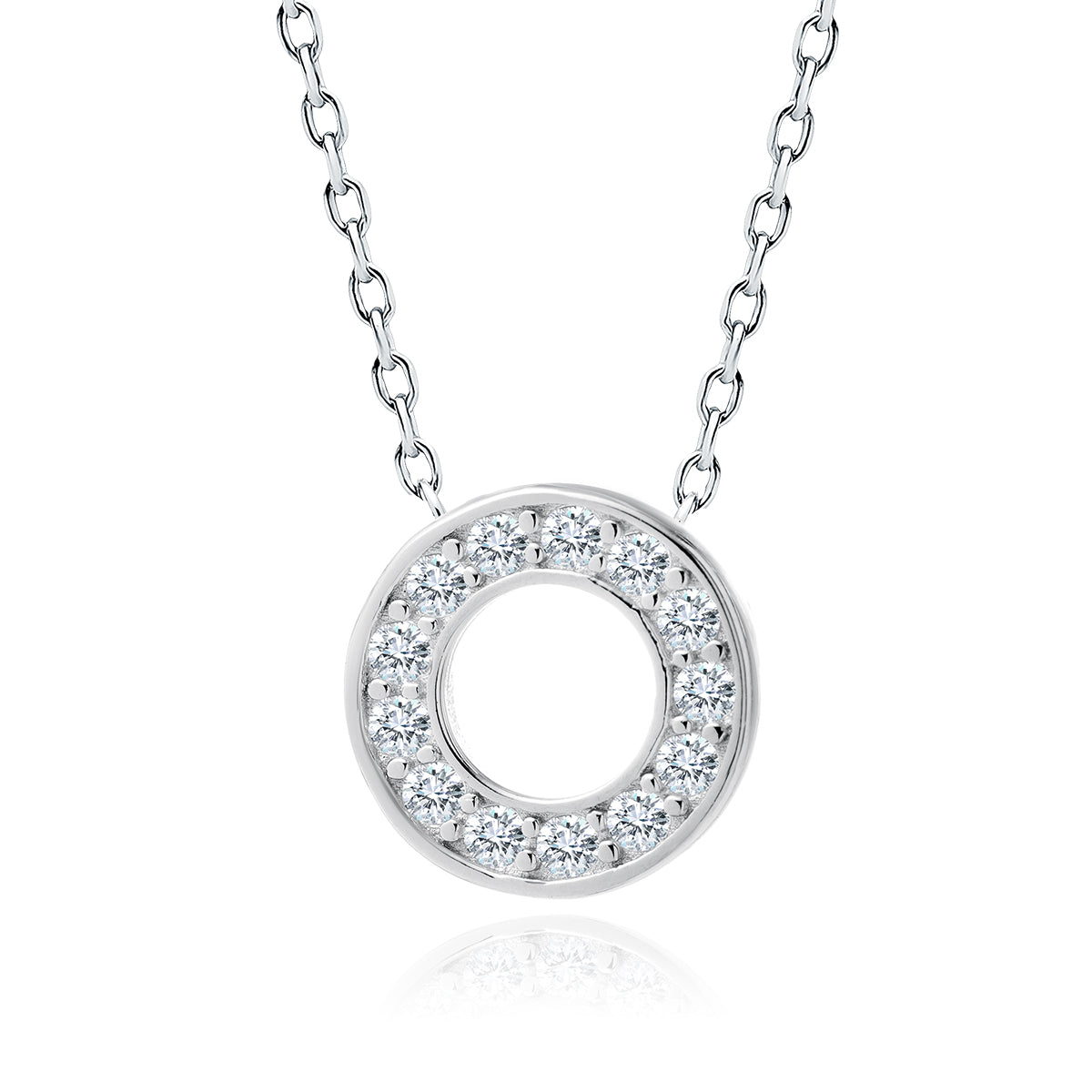 Sterling Silver Round CZ Pendant Necklace