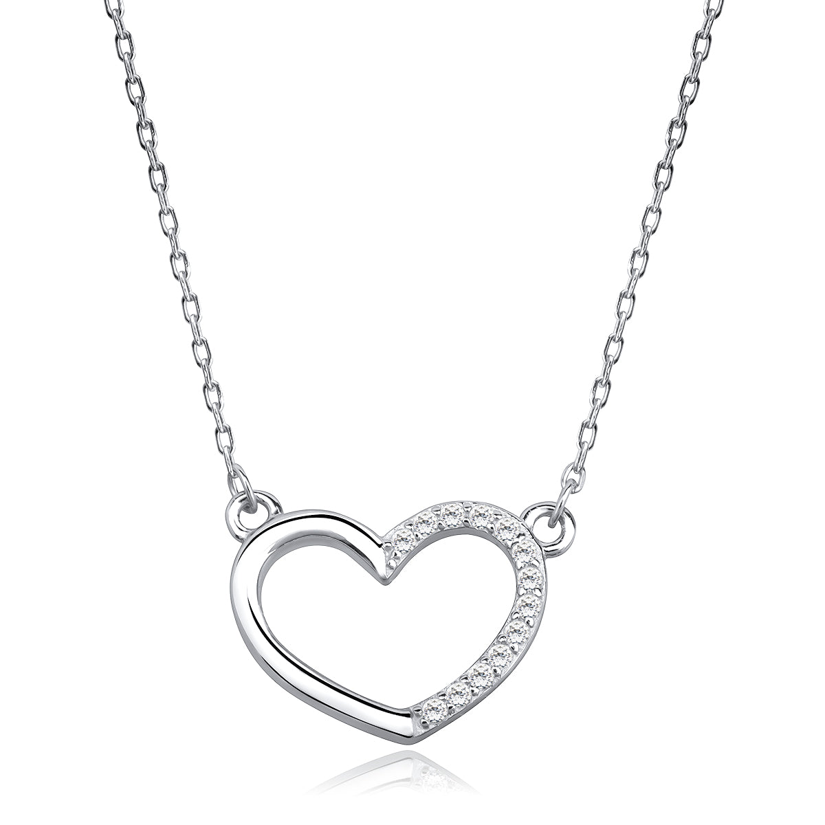 Sterling Silver CZ Heart Pendant Necklace