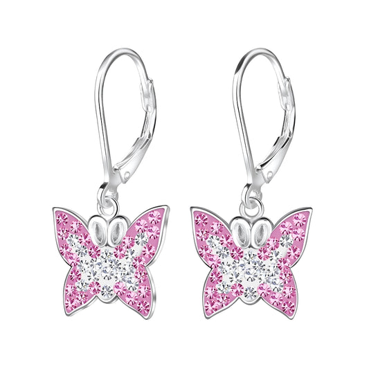 Children's Sterling Silver Pink Butterfly Leverback Earrings
