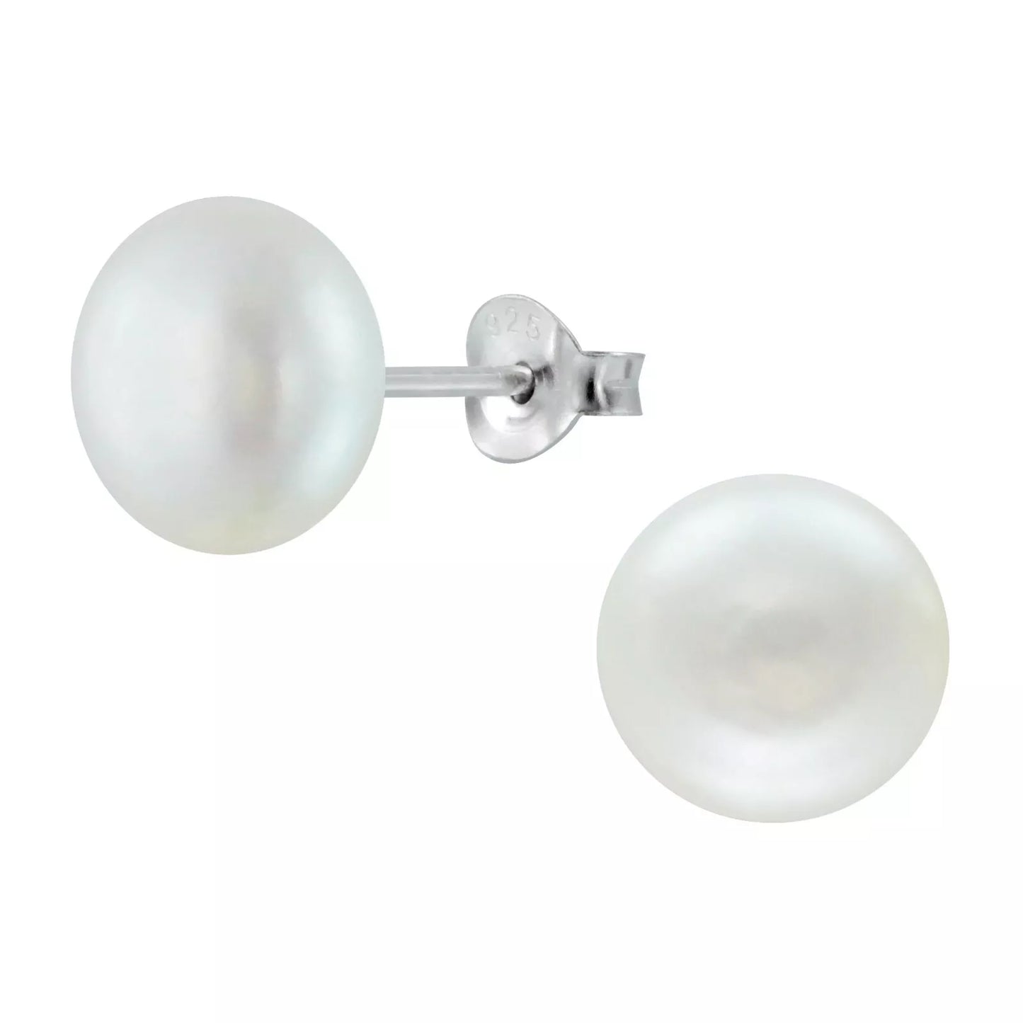 Sterling Silver White Fresh Water Pearl Stud Earrings - Choose Your Size