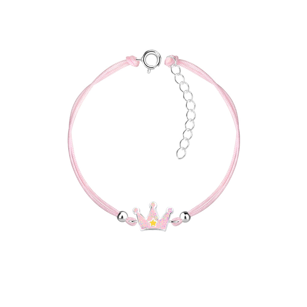 Children's Adjustable Sterling Silver Friendship Pink Crown Bracelet