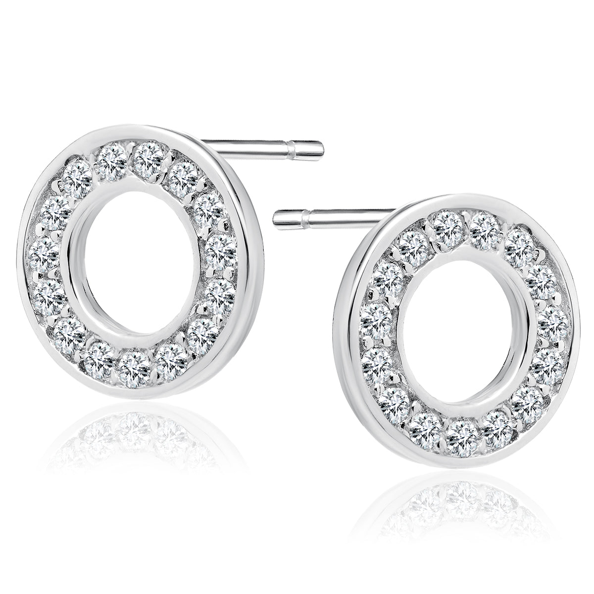 Sterling Silver Round CZ Stud Earrings