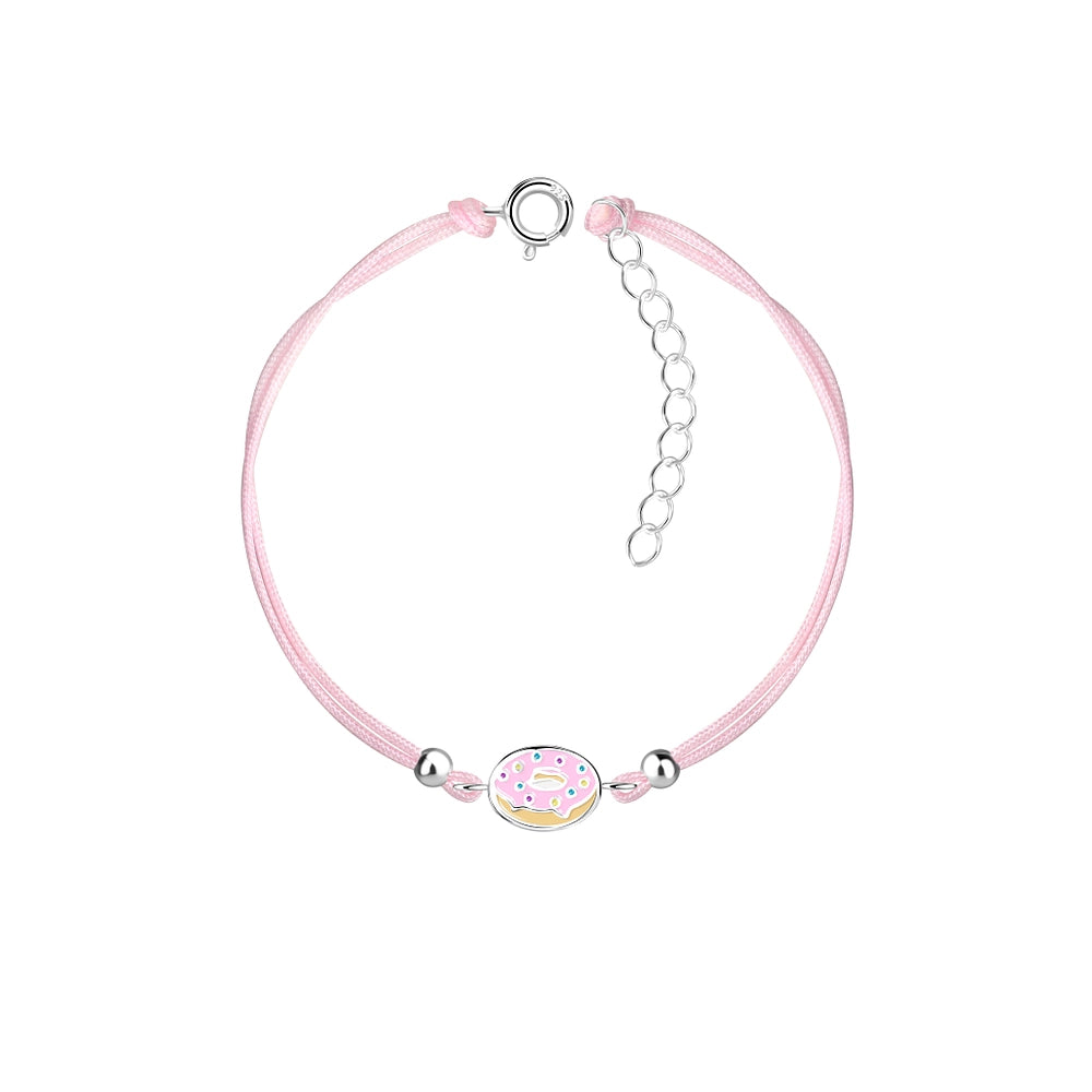 Children's Adjustable Sterling Silver Friendship Pink Donut Bracelet