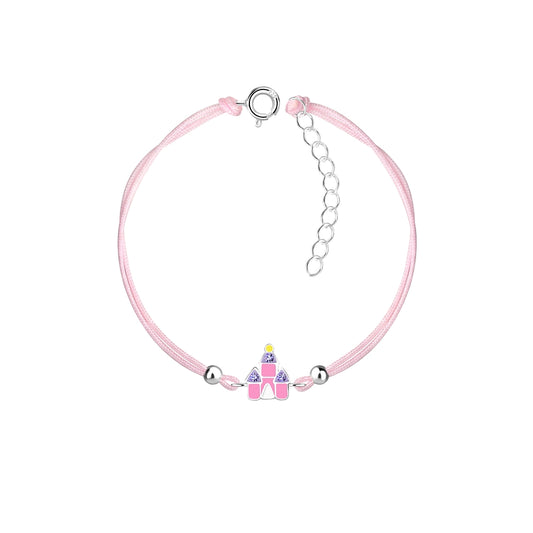 Children's Adjustable Sterling Silver Friendship Pink Castle Bracelet