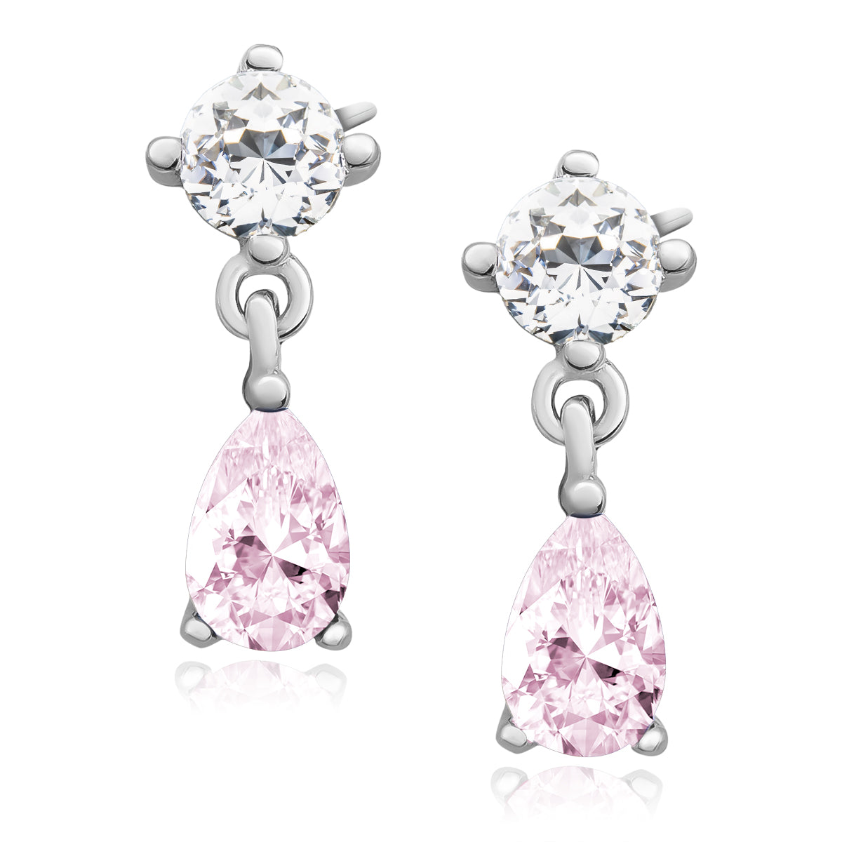 Sterling Silver Pink CZ Drop Earrings