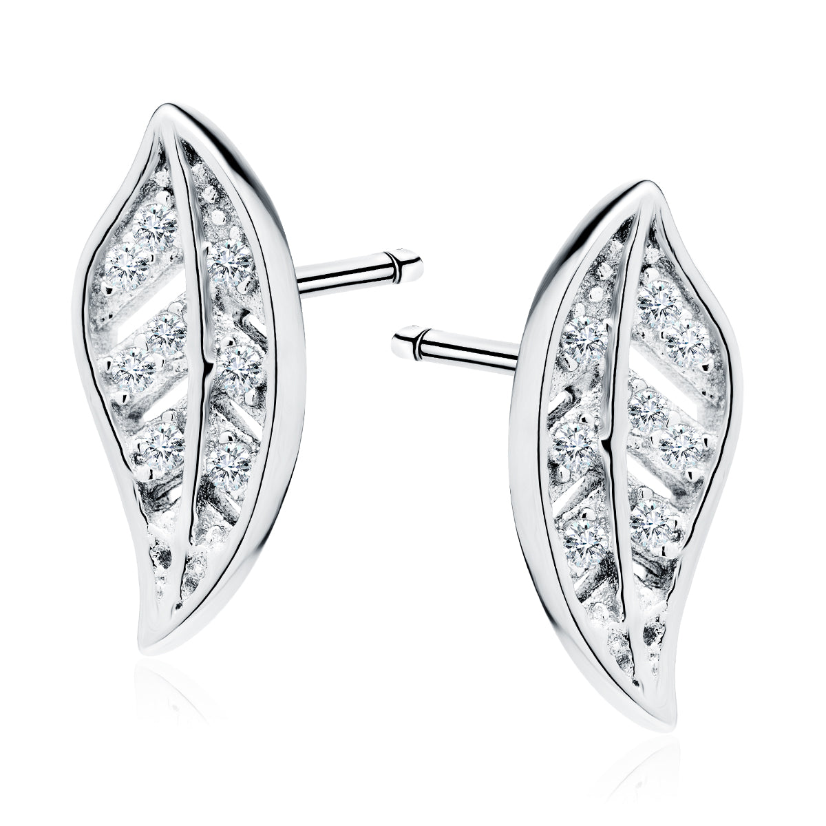Sterling Silver CZ Leaf Stud Earrings