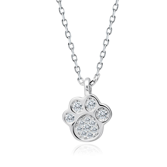 Sterling Silver Cubic Zirconia Dog Cat Paw Necklace